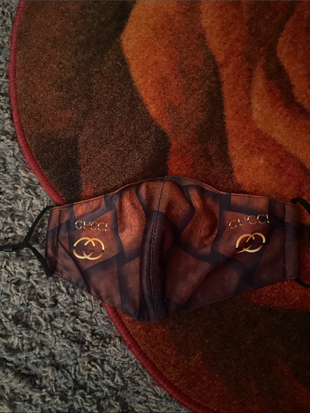 Gucci Brown Patterned Face Mask with Gold Logos